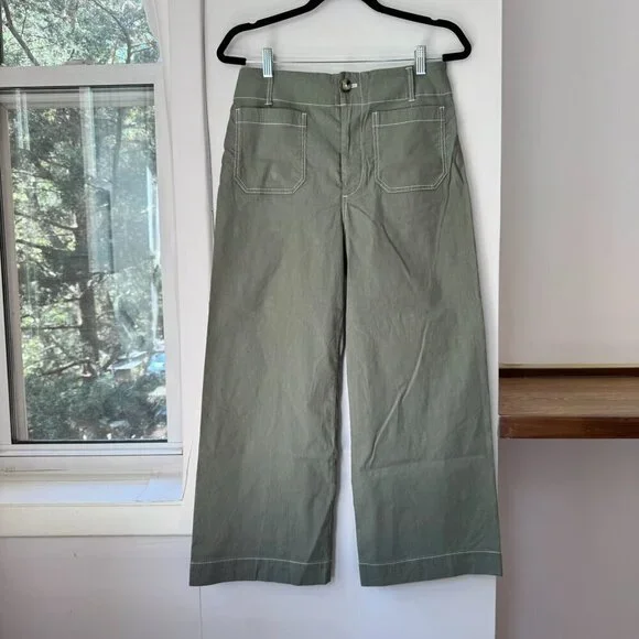 New Anthropologie The Colette Linen Crop Wide Leg Pants Magic Green 28 - Picture 3 of 12